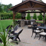 covered patio with landscaping