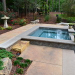 pool and patio with landscaping