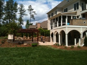 Cary pergola, patio, pavers, fireplace