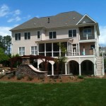 Cary backyard landscape pergola patio fireplace